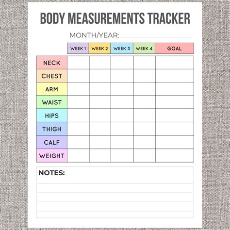 Printable Measurement Tracker